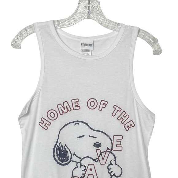 Peanuts Snoopy Tank Top Home Of The Brave Patriotic White Size Medium New WOT - Picture 3 of 8